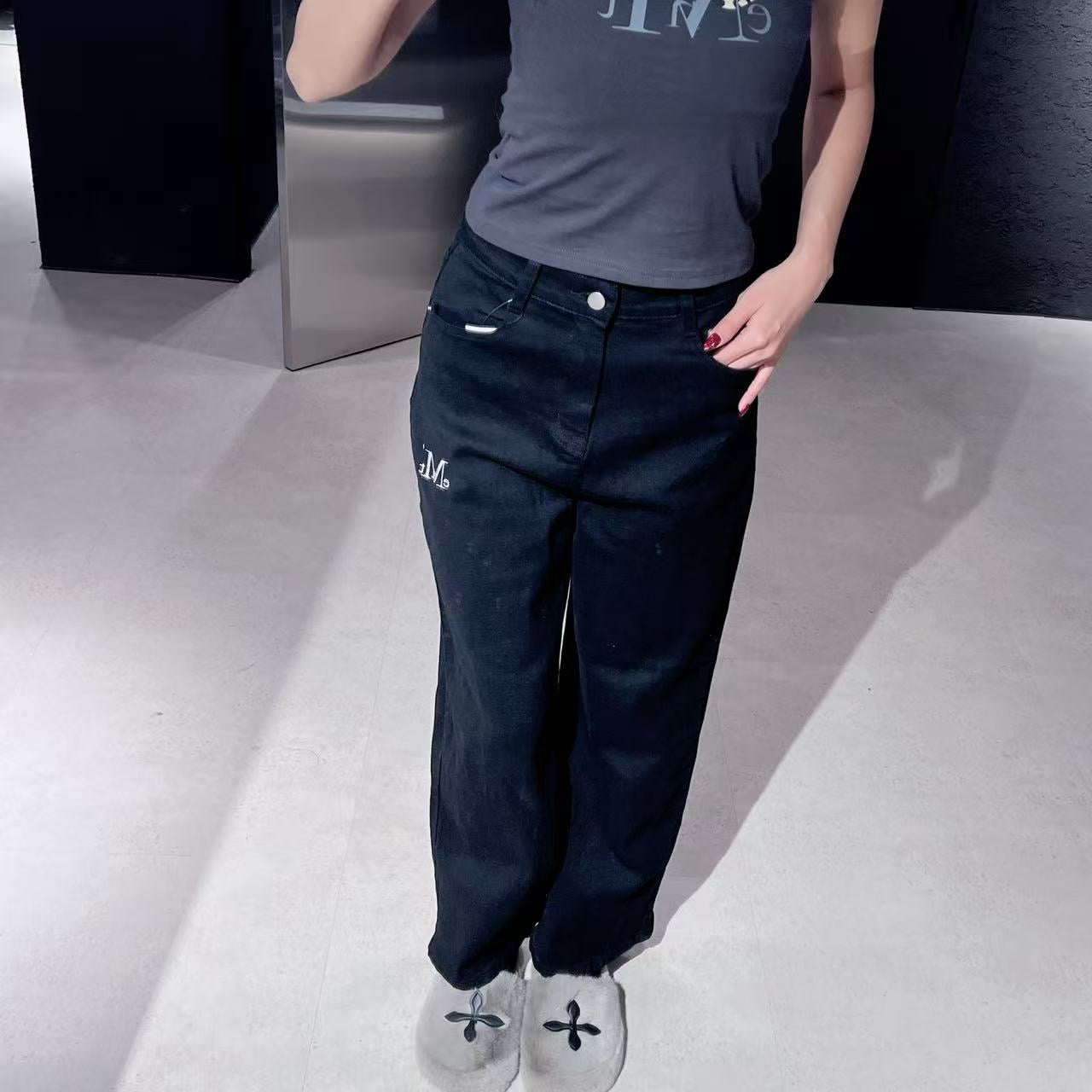 韓國 Mucent Coron Back Leather Leopard Heart Patch Wide Cotton Pants【MU151】