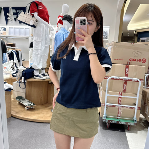 韓國 SPAO Soft Cotton Crop Collar T-shirt【SP120】