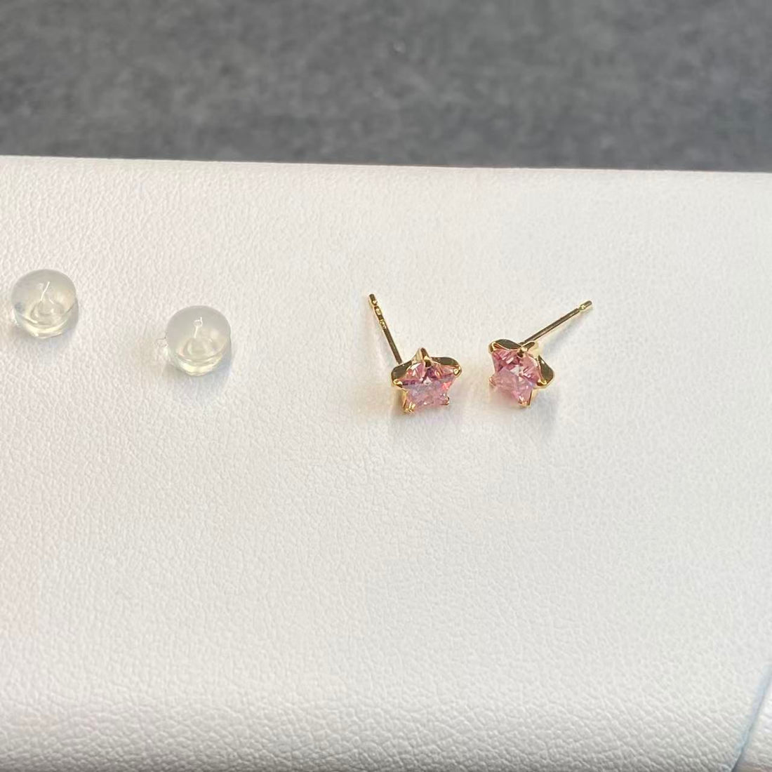 日本直送 18k粉莫桑星星金耳釘【JS419】
