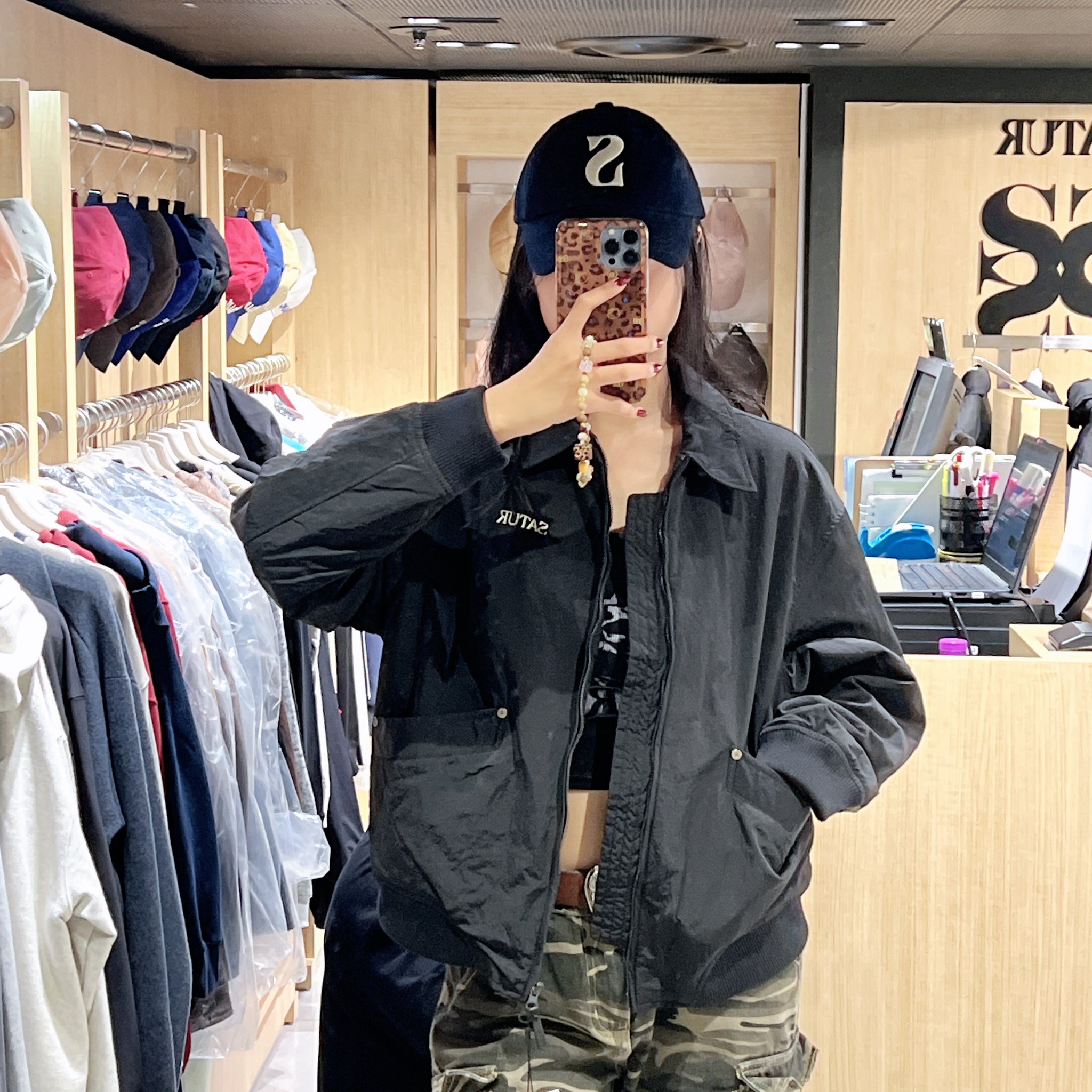 韓國 Satur Maroon Nylon Padded Bomber Jacket【SR212】