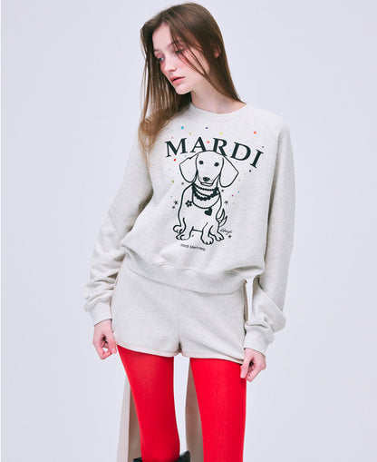 韓國 Mardi Mercredi SWEATSHIRT RAGLAN SWING THE TAIL DDANJI PEARL NECKLACE STONE EMBELLISHED【MM006】