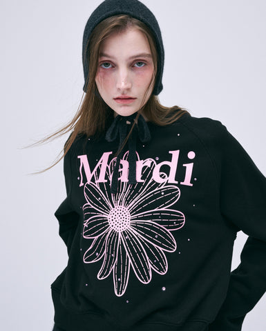 [限時優惠] 韓國 Mardi Mercredi SWEATSHIRT RAGLAN FLOWERMARDI STONE EMBELLISHED - BLACK PINK【MM013】 - STT Mall HK 靚太網購