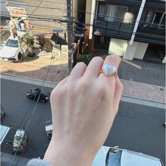 日本全新品14*13mm+愛心馬貝金色包邊戒指 - STT Mall HK 靚太網購 -- Default Title