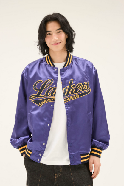 韓國 NBA GSW Lettering Satin Varsity Jumper【NA030】