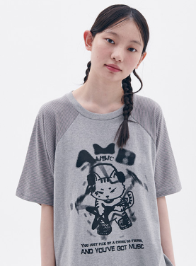 韓國 Ambler I Am A Cool Cat Raglan Graphic Short Sleeve T-shirt【AR109】