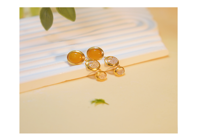 琥珀老蠟S925蛋面耳釘 23*34*8mm【SE648】