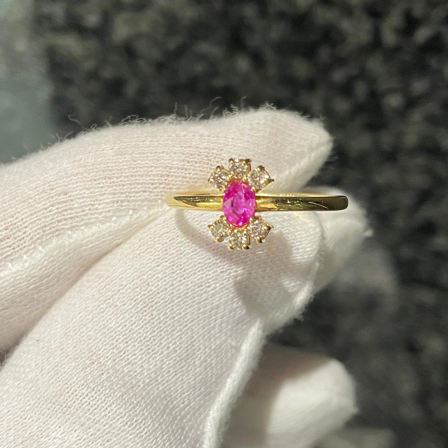 日本直送 小花紅寶鑽石戒指【JS382】