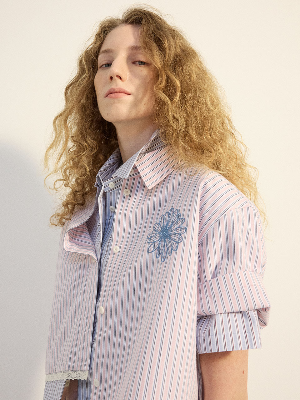 韓國 Mardi Mercredi Cotton Cropped Shirt Half Sleeve Stripe【MM284】