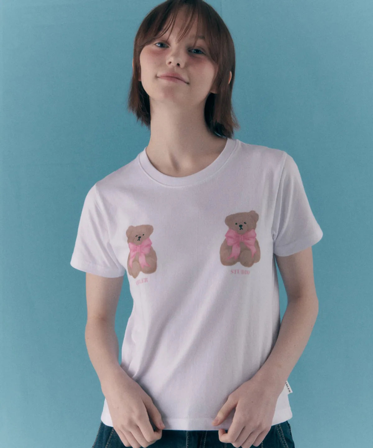 韓國 Ambler Ribbon Bear Crop Short Sleeve T-Shirt【AR040】