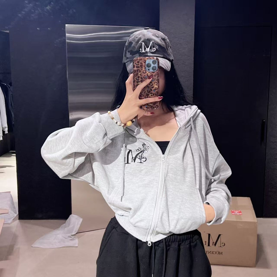 韓國 Mucent Sahara Gradation Leopard Cross Hood Zip-up【MU142】