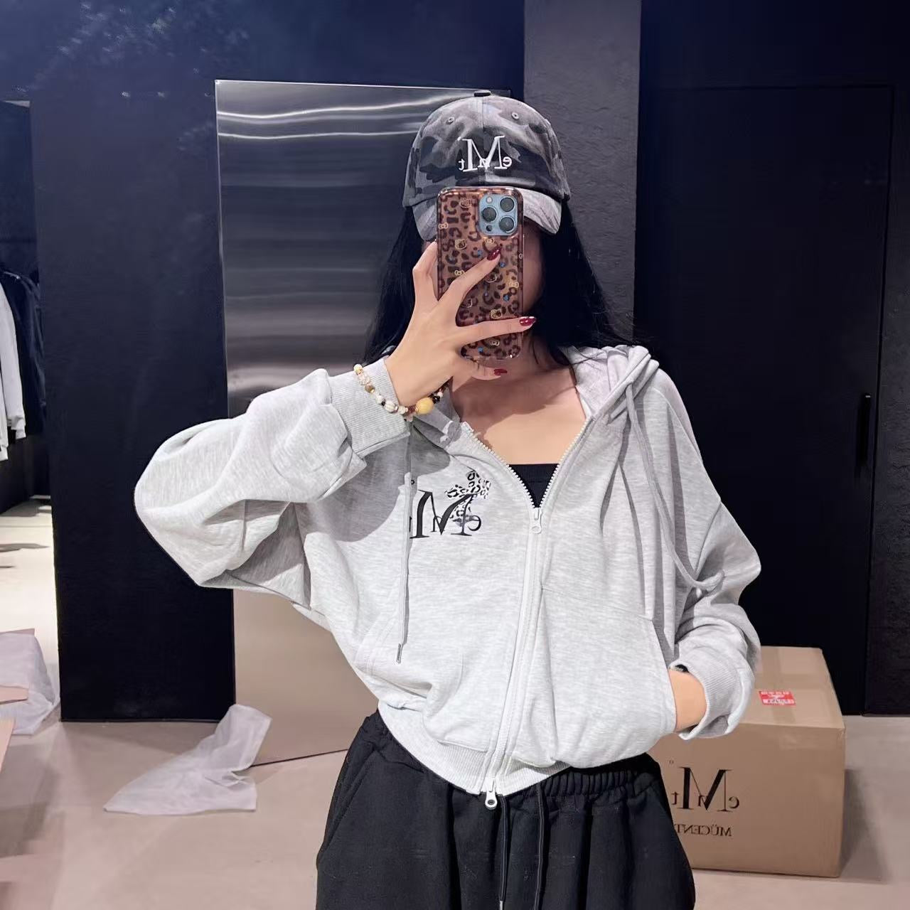 韓國 Mucent Sahara Gradation Leopard Cross Hood Zip-up【MU142】