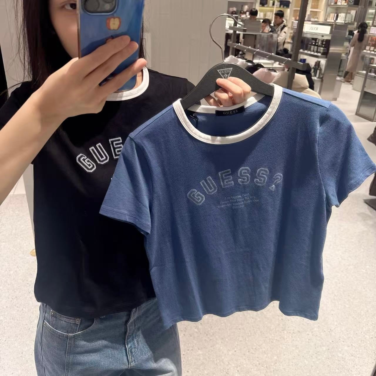 韓國 Guess Women's Crop Guess Central Logo Short Sleeve T-Shirt【GU008】