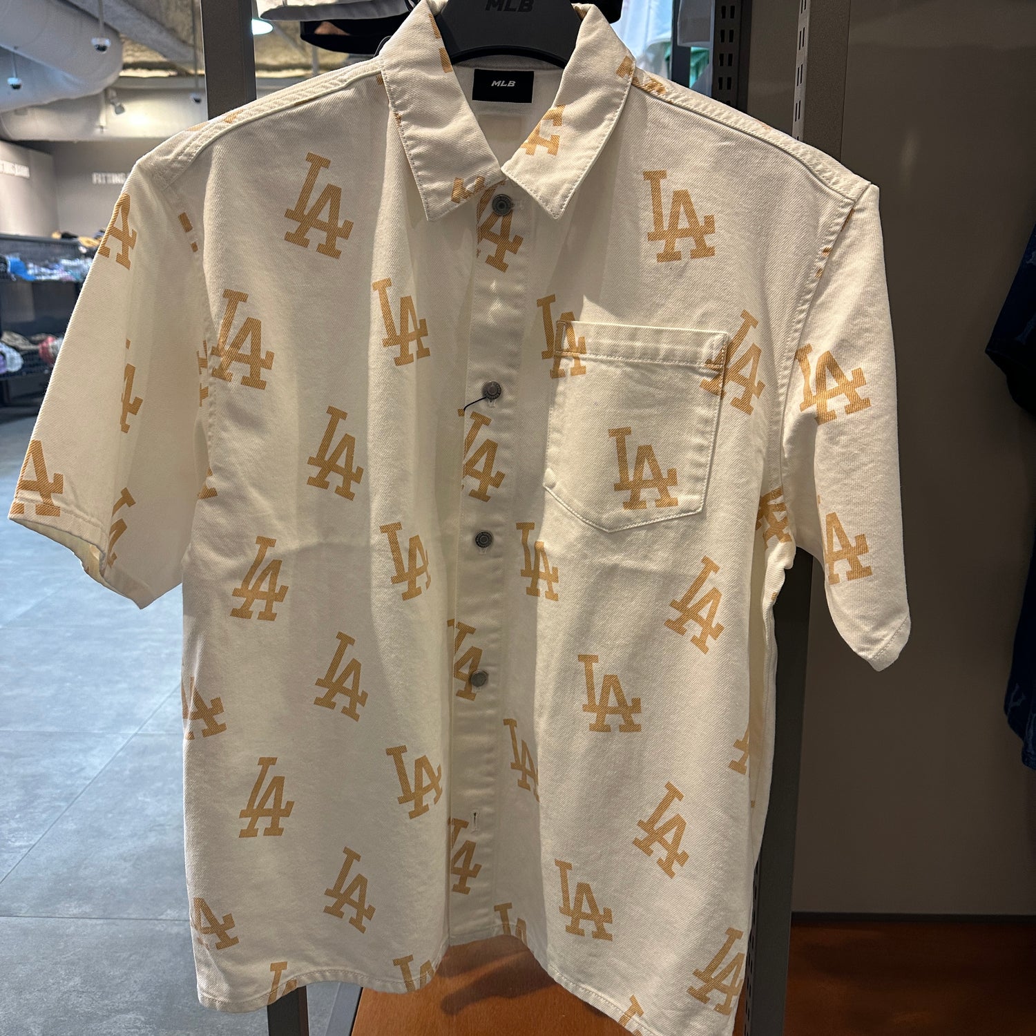 韓國 MLB Basic Multi Mega Logo Print Short Sleeve Denim Shirt NY【MB354】