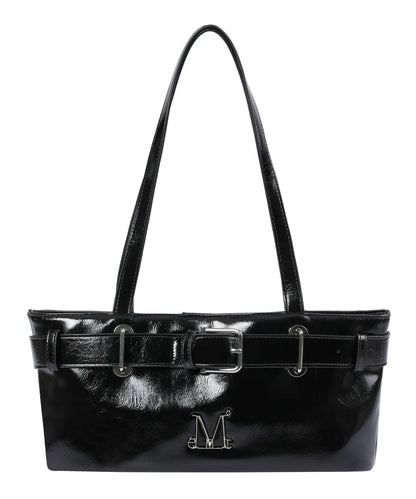 韓國 Mucent Centric Metal Logo Front Belted Leather Shoulder Bag【MU093】