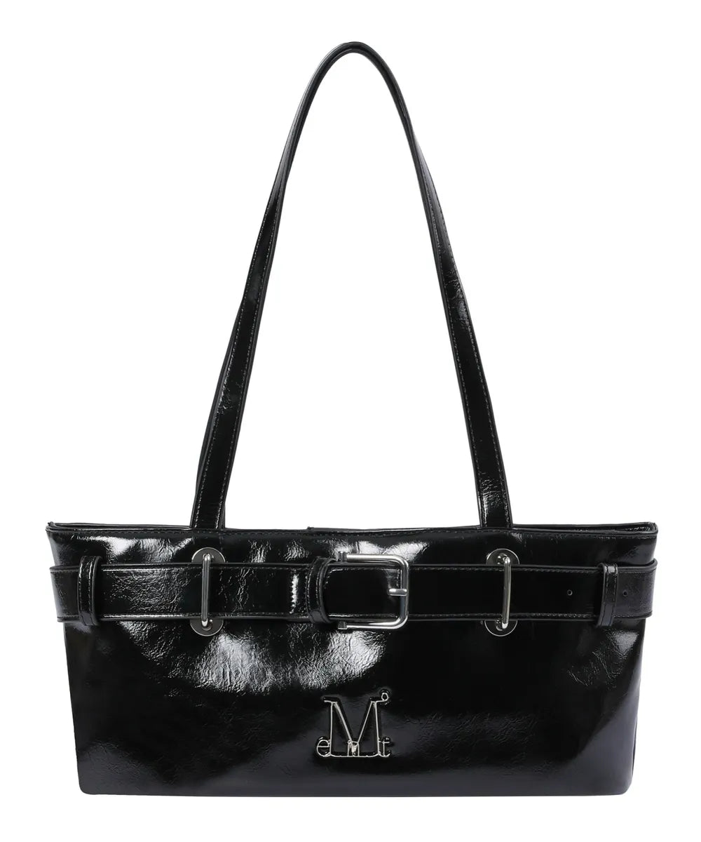 韓國 Mucent Centric Metal Logo Front Belted Leather Shoulder Bag【MU093】