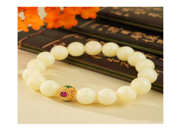 琥珀白花蠟18K圓珠手串 (訂金$500，總售價為 $5,498)【SE679】