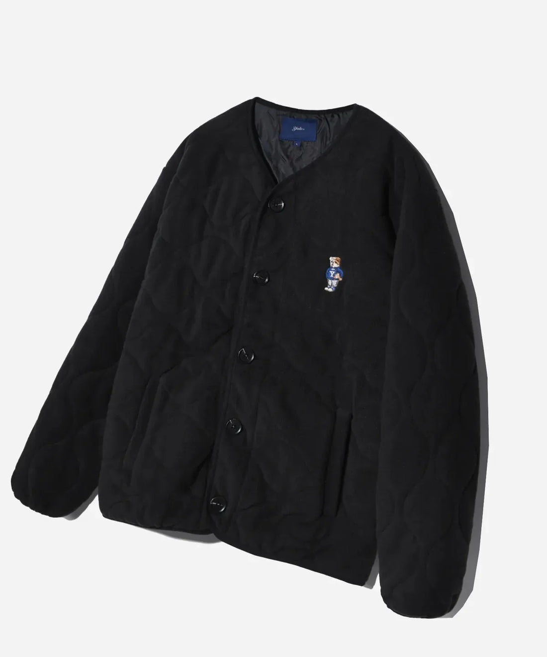 韓國 Yale Embroidered Dan Collarless Quilted Fleece Jacket【YA041】