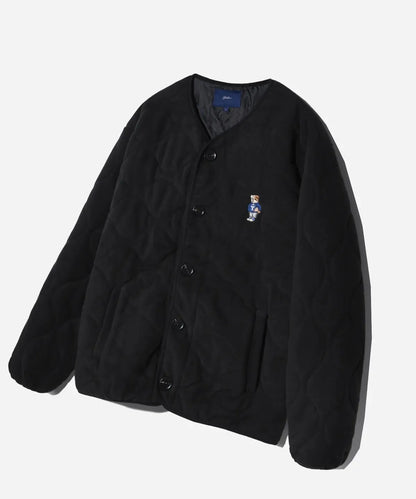 韓國 Yale Embroidered Dan Collarless Quilted Fleece Jacket【YA041】