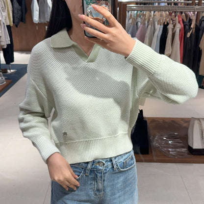 韓國 Marithe Francois Girbaud W COTTON BLENDED OPEN COLLAR CROP KNIT【MF367】