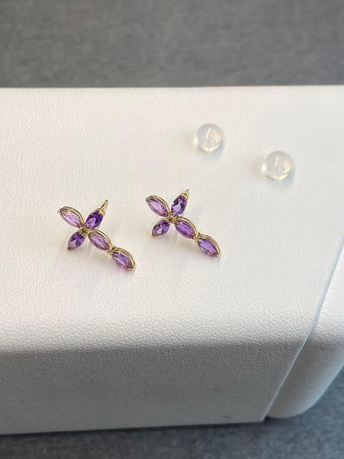 日本直送 紫水晶十字架鑽石耳釘【JS367】