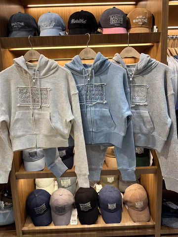 W CLASSIC LOGO MELANGE CROP HOODIE ZIPUP【MF320】