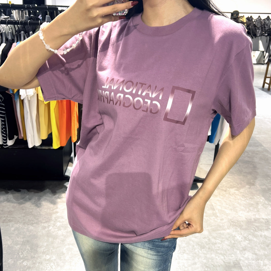 韓國 National Geographic Unisex Gray Perrot BIG LOGO H/T-shirt凉感面料速干款【NG650】