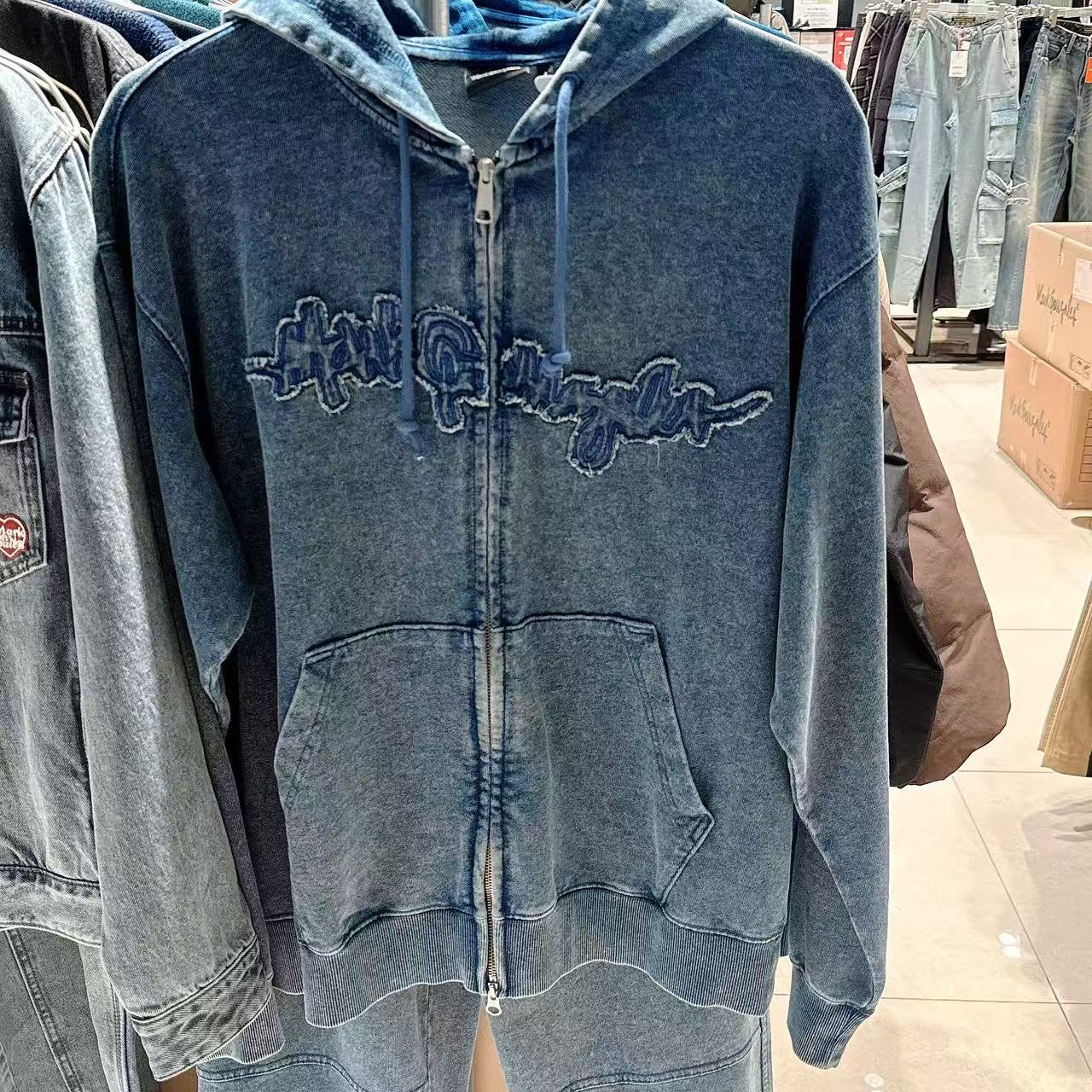 韓國 Mark Gonzales Indigo Washed Hooded Zip-Up Jacket【MG156】