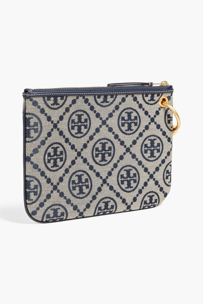 TORY BURCH Leather-trimmed jacquard pouch