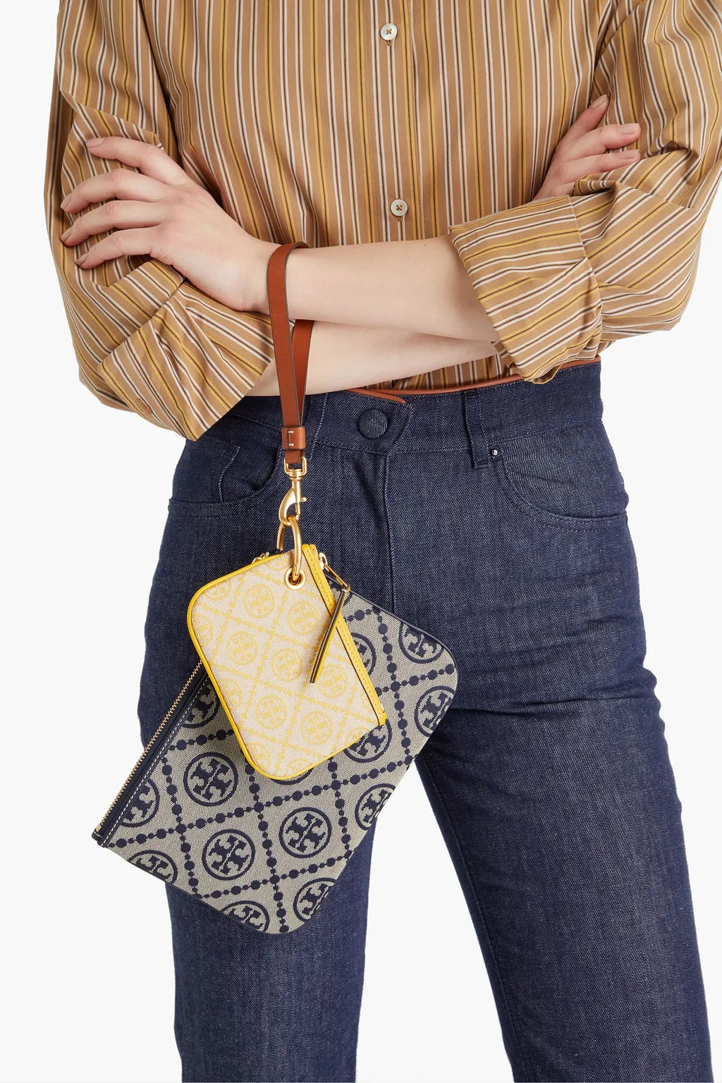 TORY BURCH Leather-trimmed jacquard pouch