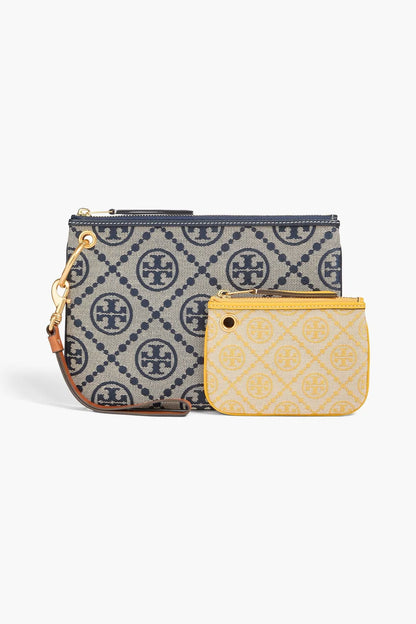 TORY BURCH Leather-trimmed jacquard pouch