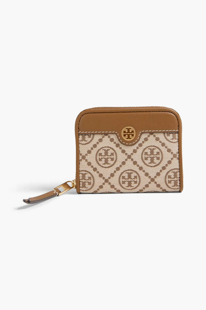 TORY BURCH Jacquard and leather wallet