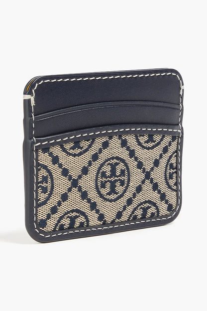 TORY BURCH T Monogram jacquard and leather cardholder