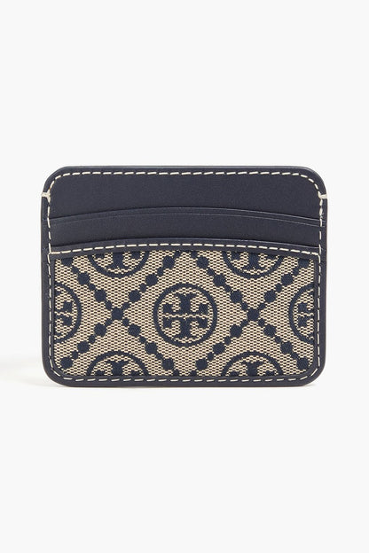 TORY BURCH T Monogram jacquard and leather cardholder