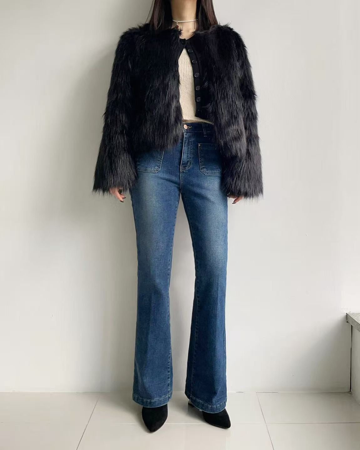 韓國 HowLuk 牛仔褲 刷薄毛  (冬季款)【H2559】