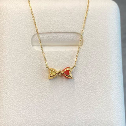 日本直送 蝴蝶結紅心珊瑚鑽石項鍊【JS396】