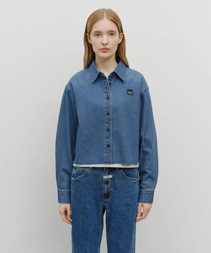 韓國 Marithe Francois Girbaud W Heritage Lettering Logo Denim Crop Shirt【MF698】