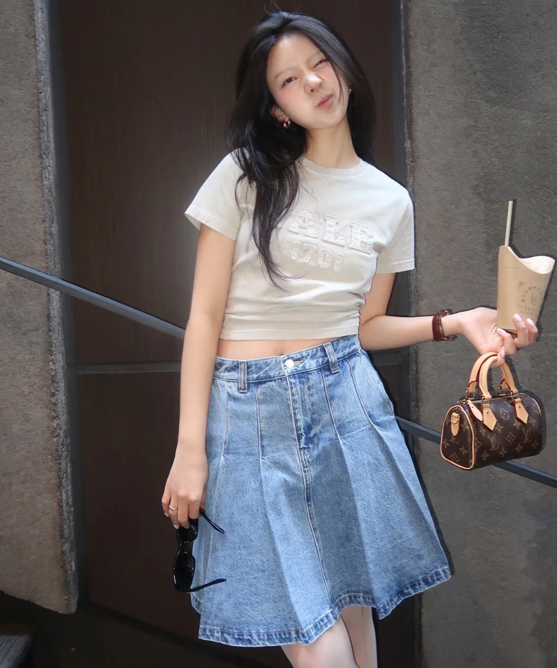 韓國 Yale Denim Pleated Skirt【YA032】