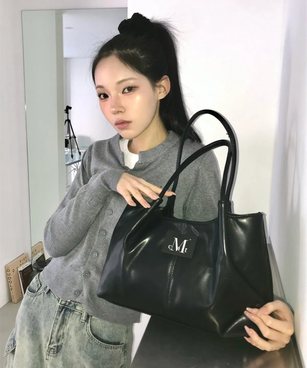 韓國 Mucent Epee Middle Stitch Leather Tote Bag【MU102】
