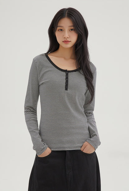 韓國 SPAO Henley Neck Long Sleeve T-Shirt【SP342】