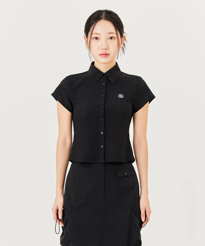 韓國 Mark Gonzales Women's Club Crochet Knit Short Sleeve Shirt【MG073】