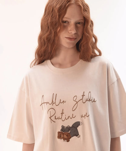 韓國 Ambler Biting Little Bear Short Sleeve T-Shirt【AR080】