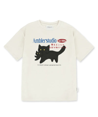 韓國 Ambler Cat Biting Graphic Short-Sleeved T-shirt【AR082】