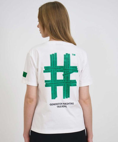 韓國 Beentrill Women's Green Taping Hashtag T-Shirt【BL053】