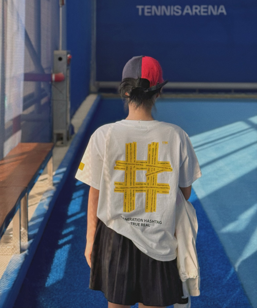 韓國 Beentrill Women's Yellow Taping Hashtag T-Shirt【BL052】