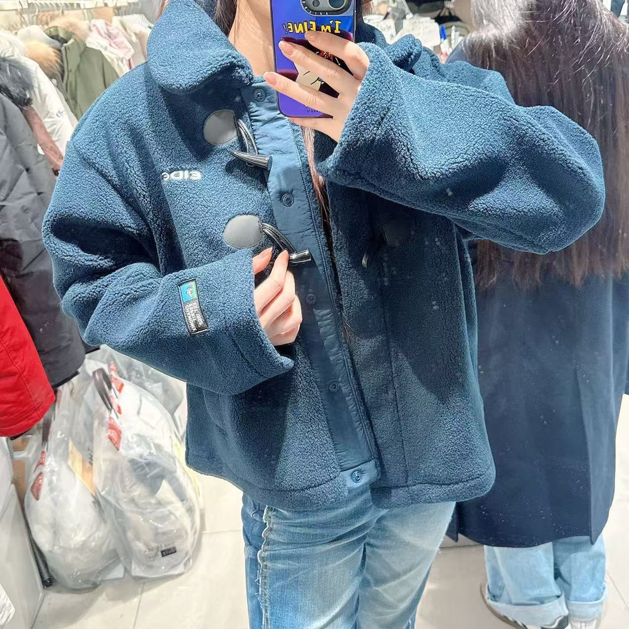 韓國 Eider Women's Toggle Crop Bonded Fleece Jacket【ER027】