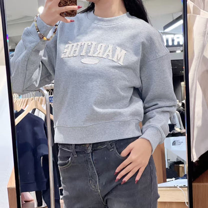韓國 Marithe Francois Girbaud W Raw Edge Applique Logo Crop Sweatshirt【MF667】