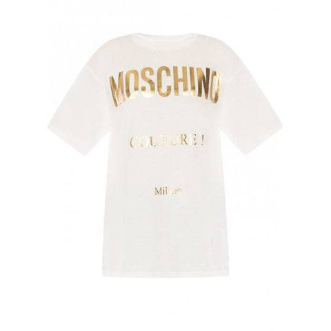 Moschino 燙金純文字 Logo 寬鬆版短袖 Tee - STT Mall HK 靚太網購