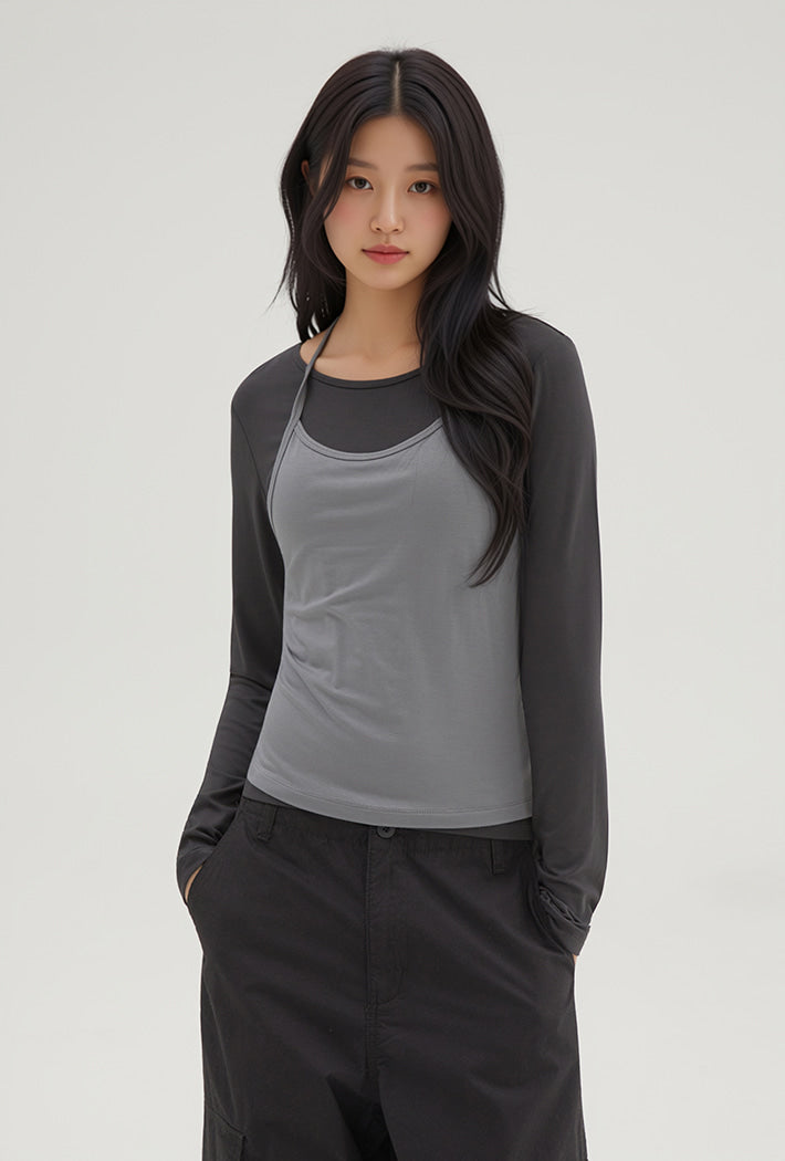 韓國 SPAO Halter Neck Layered Long Sleeve T-Shirt【SP343】