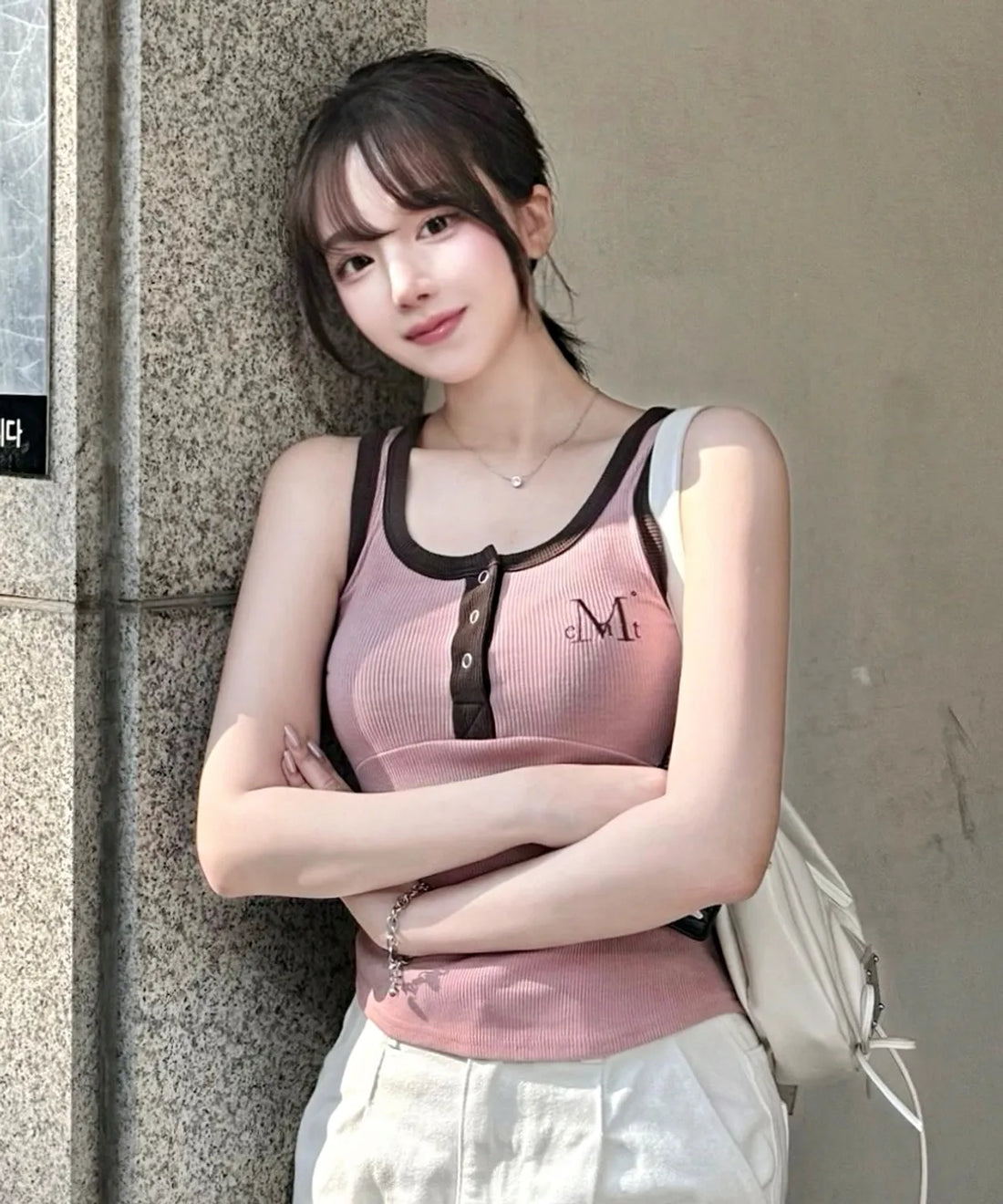 韓國 Mucent Color-Pop Button Crop Sleeveless【MU016】