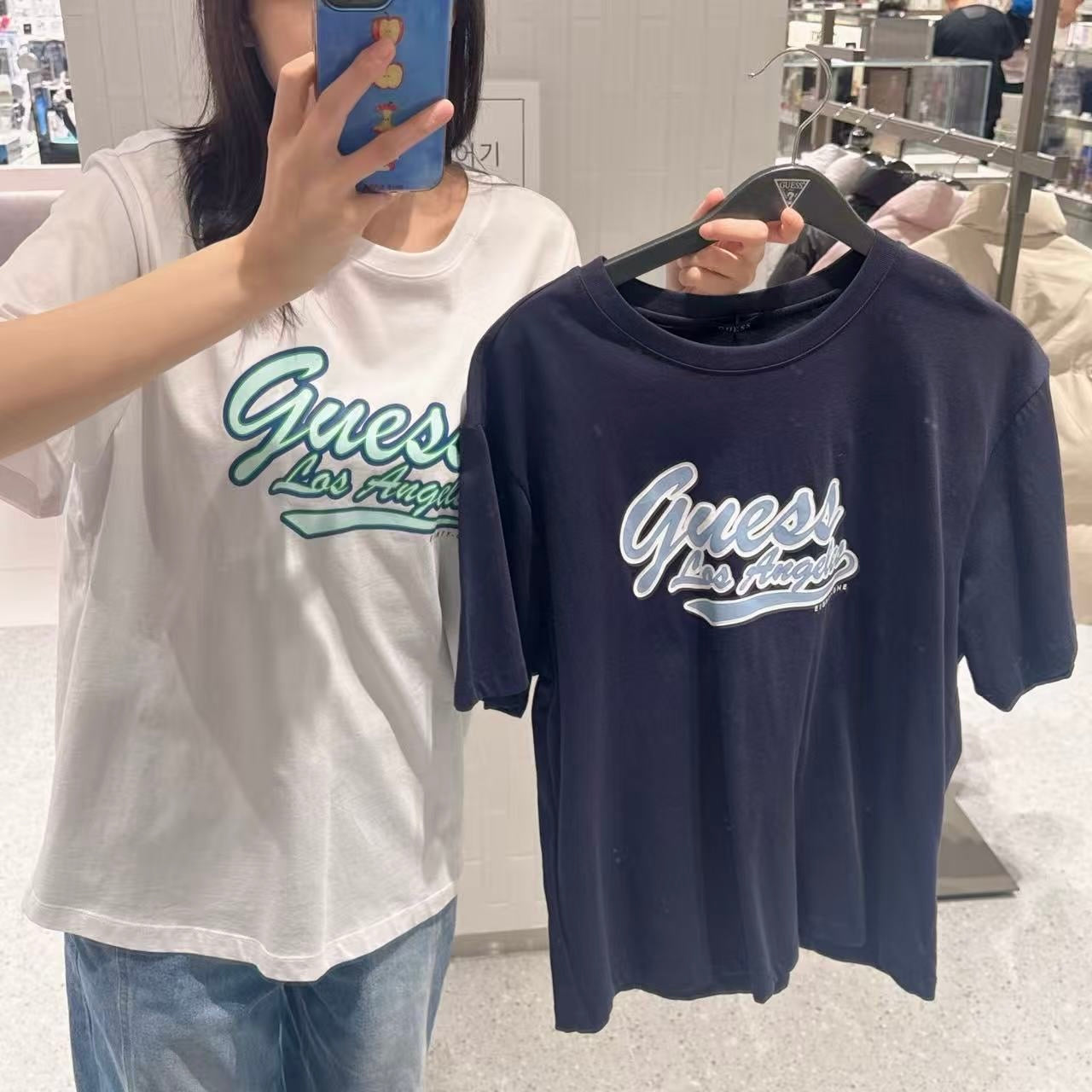 韓國 Guess Uni semi-overfit center Guess logo short-sleeved T-shirt【GU005】